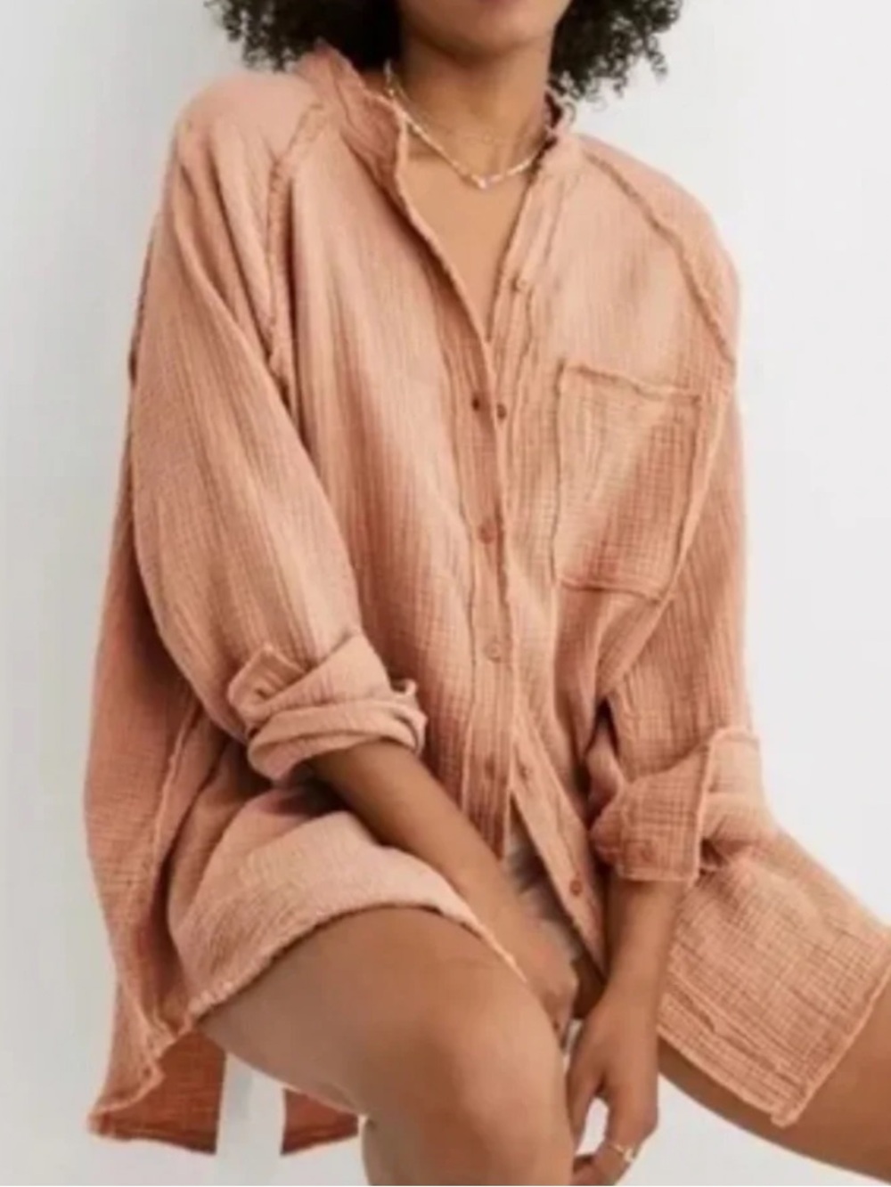 Aerie Oversized Gauzy Cover Up Button Shirt